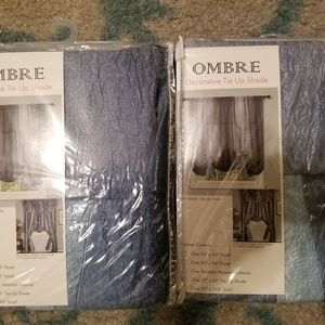 2 Ombre tie up curtains blue/gray/silver